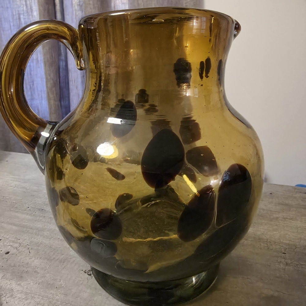 Hand Blown Tortoise Shell Jug/ Pitcher/Art Glass “Lazy Susan” Design 1980